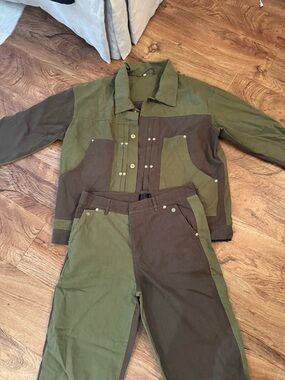 Two-Tone Olive & Dark Green Utility Jacket and Pants Set
